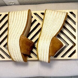 Veronica Beard Brown and Cream Wedge Sandals